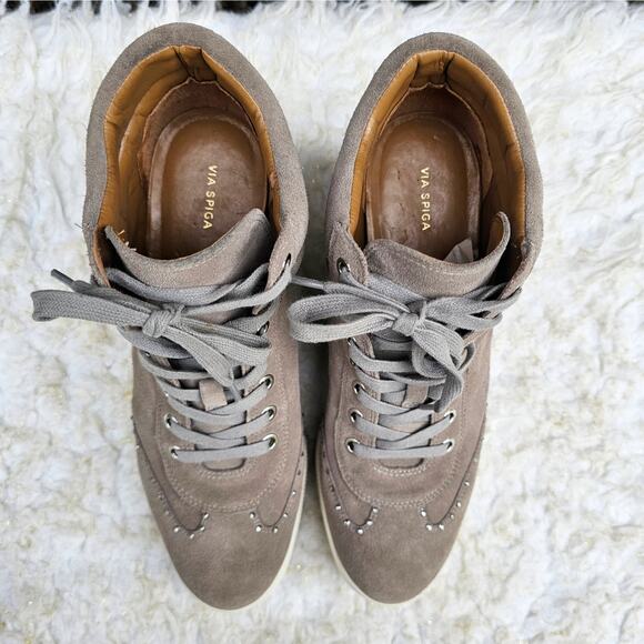 Rhinestone Sneaker Hidden Wedge Via Spiga Samaire Size 10 Taupe Suede Leather - Picture 11 of 13